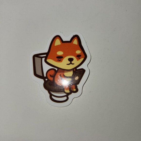 Fox Sticker Fox on Toilet w Phone Cell Bathroom Funny Cute - Picture 2 of 4